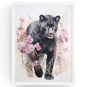 Watercolor Black Jaguar Wall Art Print Unframed - Majestic Jungle Elegance